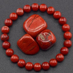 1pc Natural Red Jasper Beaded Bracelet - Handmade Adjustable for Energy & Protection