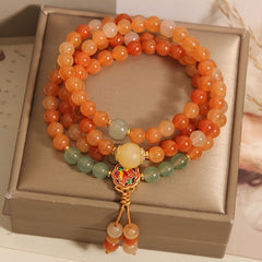 Radiant Carnelian & Enamel Multi-Ring Harmony Bracelet – Energy Balance, Vitality & Spiritual ProtectionRadiant Carnelian