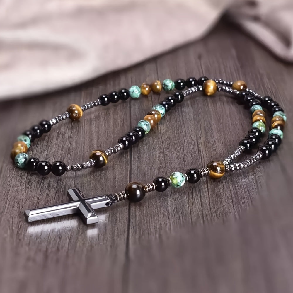 Natural Tiger Eye Cross Pendant - Spiritual Protection & Energy Healing