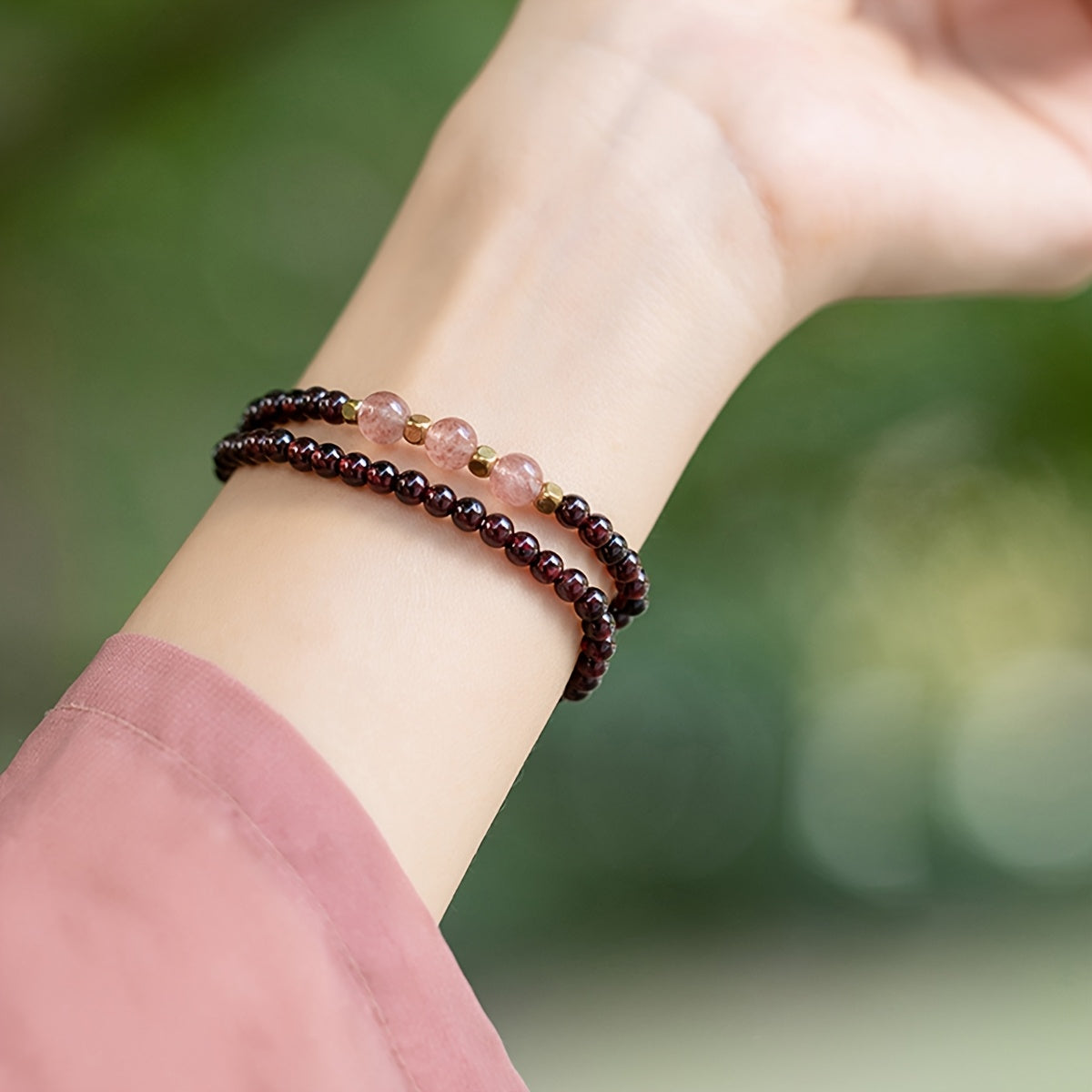 Bohemian Multi-Layer Beaded Bracelet - Wine Red, Pink & Gold Crystals for Elegance & Spiritual Energy