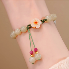 Imitation Jade Peach Blossom Braided Bracelet — Harmony, Love & Tranquil Energy Protection