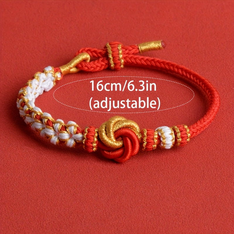 Handmade Mandala Knot Bracelet - Adjustable Charm with Golden Accents for Wealth & Abundance