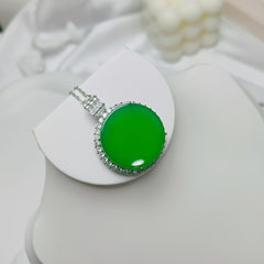 Elegant Green Agate Pendant Necklace with Crystal Accents - Mens Fashion Jewelry Birthday Gift for Him
