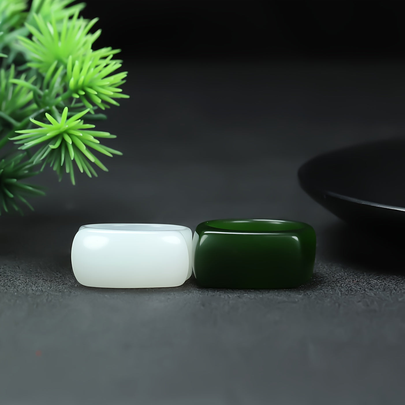 Elegant Men's Natural Stone Ring - Noble White Sheep Fat Ring with Green Accents for Energy Balance