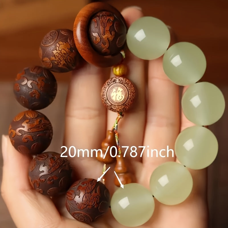 Sandalwood Pear Wood Luminous Beads Buddha Bracelet - Fortune Word for Spiritual Harmony & Mindful Living
