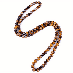 8mm Tiger Eye & Black Obsidian Beaded Necklace - Natural Stone Energy for Protection & Grounding