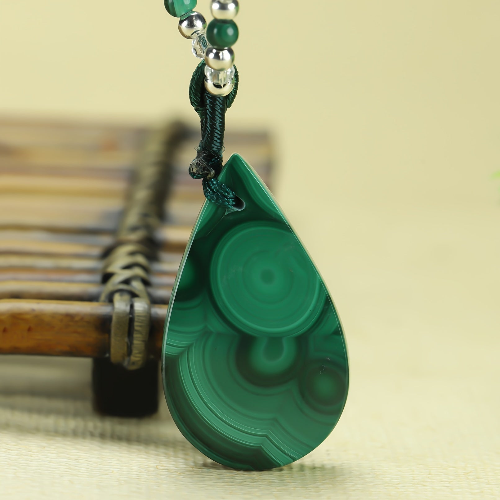 Retro Water Drop Peacock Stone Pendant for Emotional Balance & Harmony