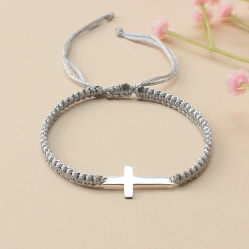 Steel Cross Bracelet - Adjustable Hand Woven Cross for Spiritual Protection & Daily Wear