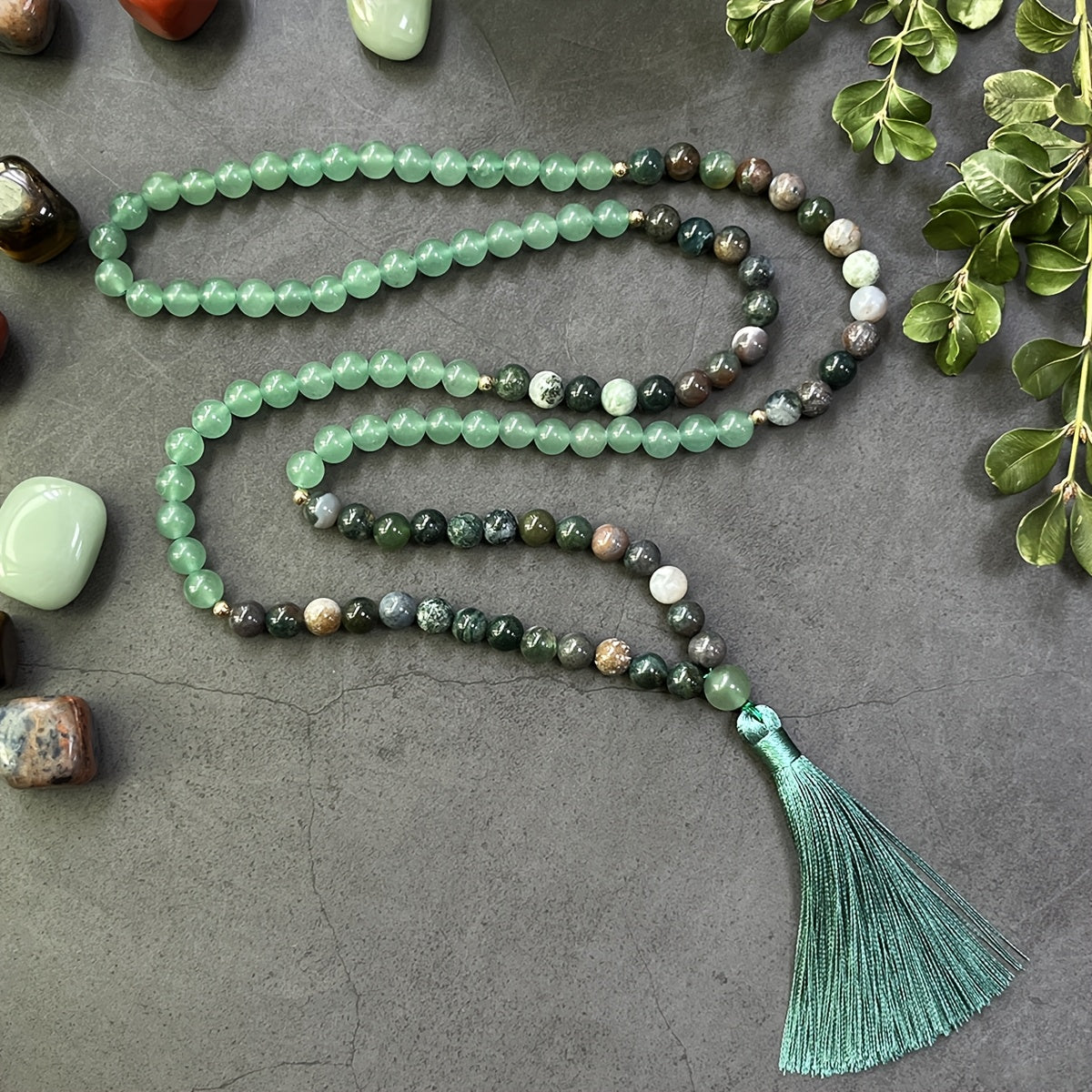 Hand-Woven Stone Necklace - Arab Style 108 Bead Tassel Pendant for Spiritual Energy & Avant-Garde Style
