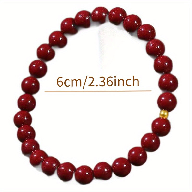 1pc Elegant Cinnabar Bead Bracelet with Golden Accent – Unisex Red Jasper Protection Amulet, Smooth Polished Beads for Casual Attire or Gift Giving