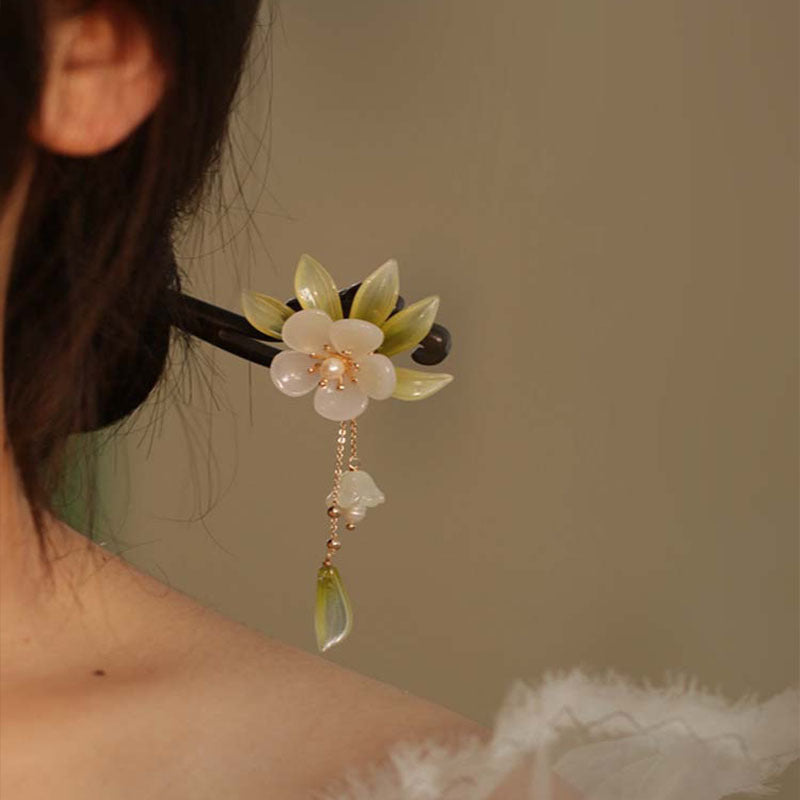 Ancient Style Magnolia Flower Tassel Hairpin - Elegant Alloy Retro Hair Accessory for Mindful Energy & Harmonious Elegance