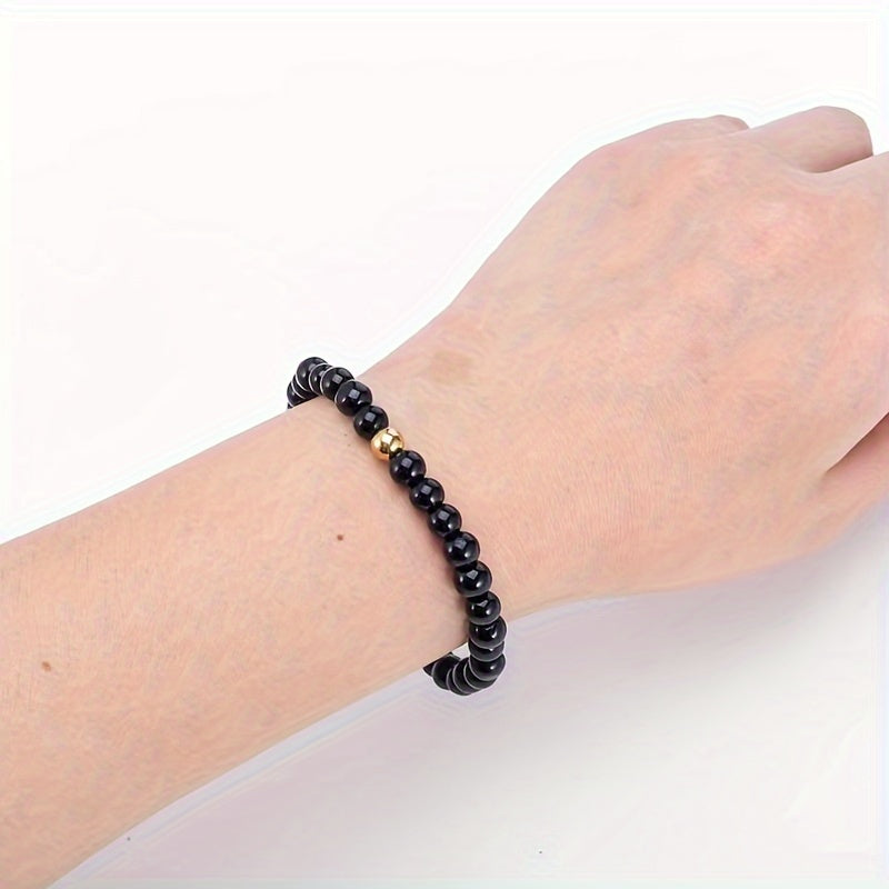 Elegant Obsidian & Golden Bead Bracelet for Protection & Balance