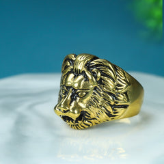Vintage Punk Lion Head Ring for Men  Gothic Rock Style, Golden Alloy, Symbol of Courage & Protection