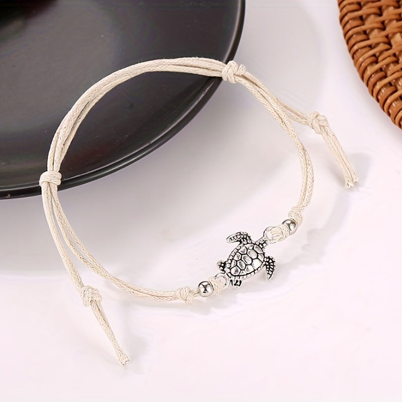 Adjustable Length Retro Hemp Turtle Anklet Handwoven Turtle Beach Foot Jewelry - Harmonious Energy & Coastal Charm for Daily Wear