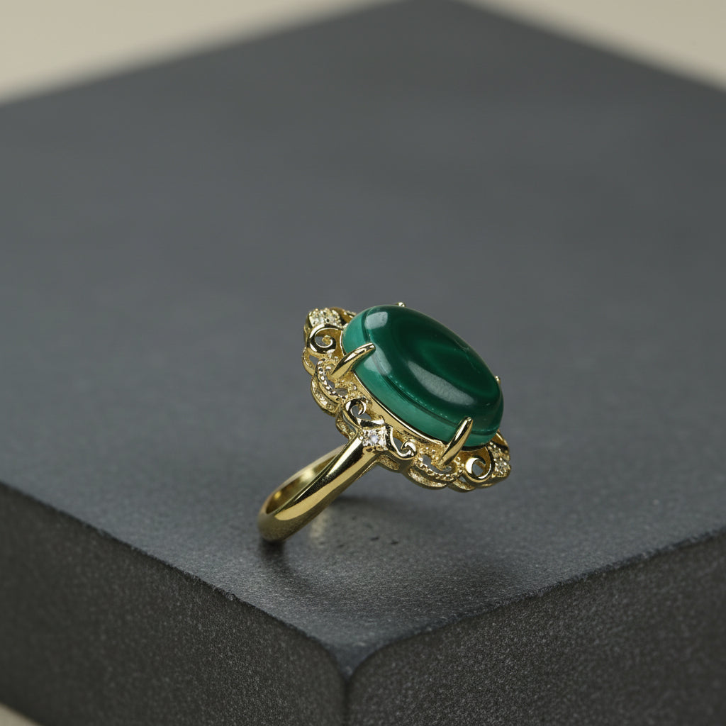Natural Malachite Saddle Ring for Emotional Healing and Protection