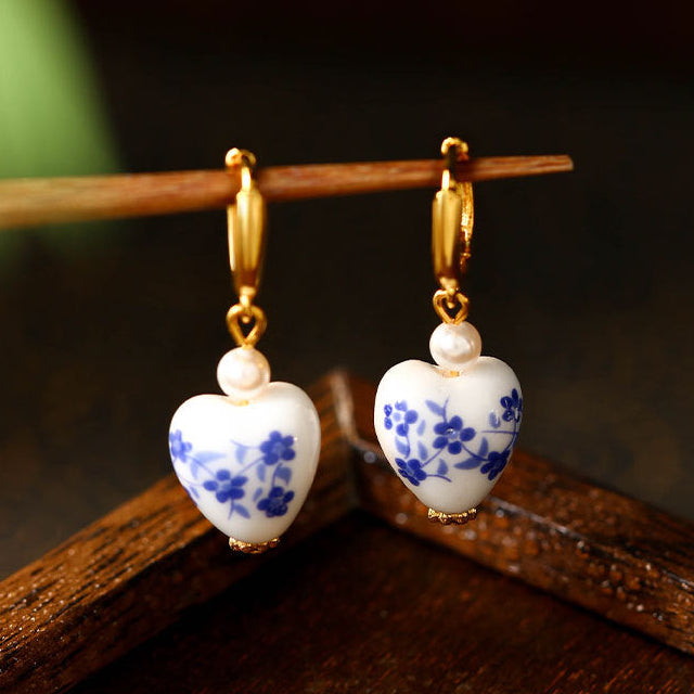 Women's Chinese Blue & White Porcelain Earrings - Vintage Asian-Inspired Drop Dangle for Elegant Party Wedding & Chinese New Year Gift