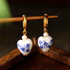 Women's Chinese Blue & White Porcelain Earrings - Vintage Asian-Inspired Drop Dangle for Elegant Party Wedding & Chinese New Year Gift