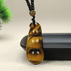 Natural Stone Peace Bean Pendant Necklace - Amber Bead for Harmony, Energy Flow & Spiritual Protection
