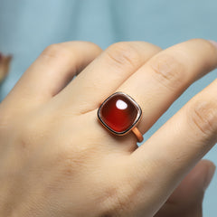 Square Natural Stone Inlay Couple Ring - Beach Party Energy for Men & Wome