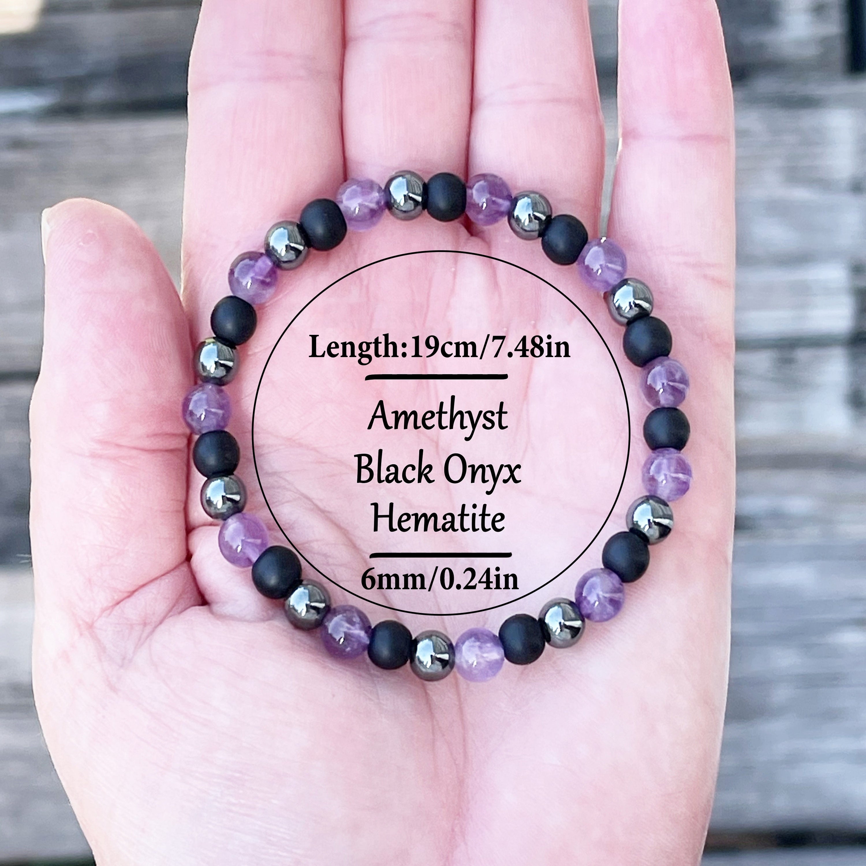 Grounding Protection Amethyst Hematite Bracelet - Spiritual Energy & Luck for Yoga Meditation