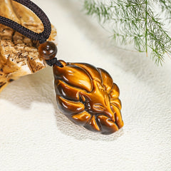 Boho Tiger Eye Nine-tailed Fox Pendant - Natural Stone Energy for Daily Wear & Festivals