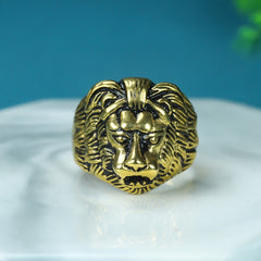 Vintage Punk Lion Head Ring for Men  Gothic Rock Style, Golden Alloy, Symbol of Courage & Protection