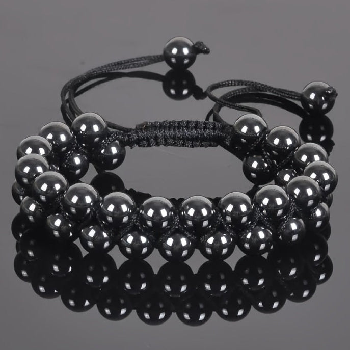 1pc Double Layer Handmade Adjustable Hematite Bracelet - Natural Stone Beads with Textured Surface for Energy Balancing