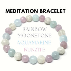 Bohemian Meditation Bracelet with Quartz Kunzite & Rainbow Moonstone - Clarity & Spiritual Awakening Jewelry