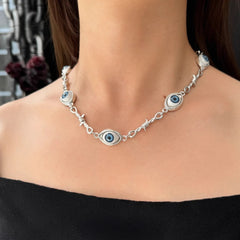 Heavy-Duty Exaggerated Collarbone Chain with Eye Pendant - Gothic Edgy Layered Necklace for Concerts & Everyday Wear