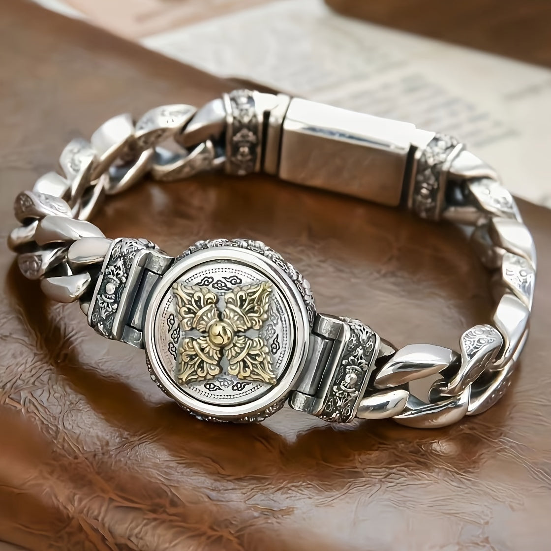 High-End Copper Fashion Bracelet - Rotatable Ethnic Retro Design for Spiritual Energy