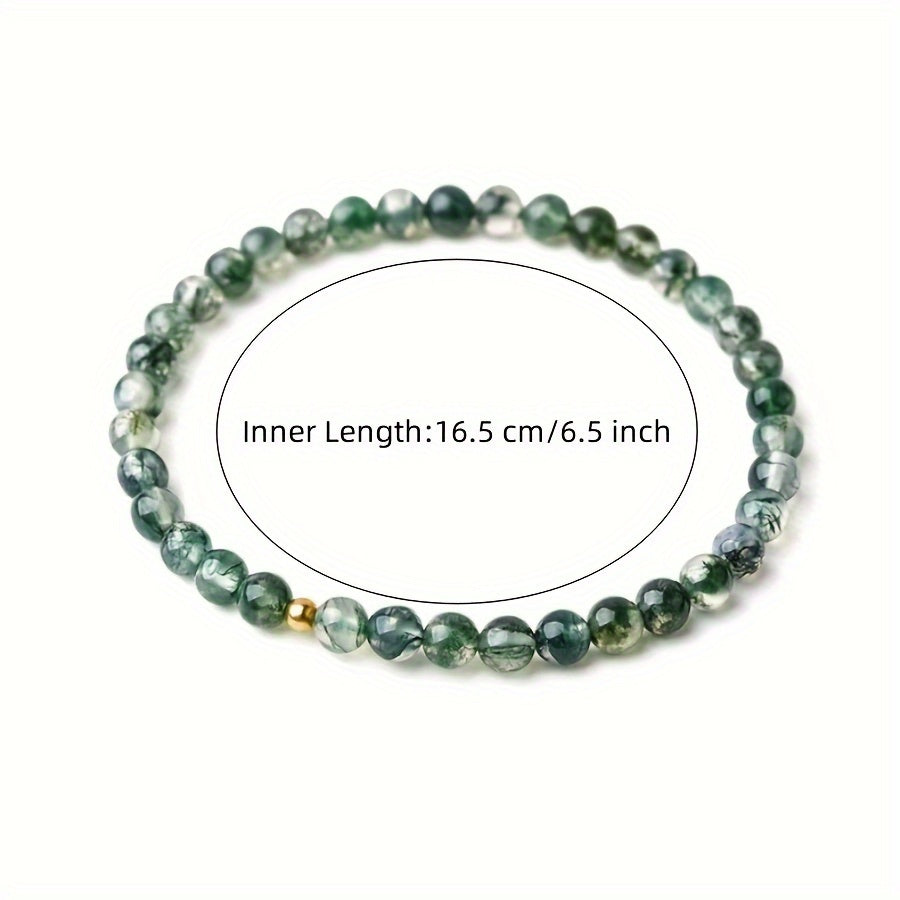 Moss Agate Bead Bracelet - 6mm Natural Stone for Growth & Connection