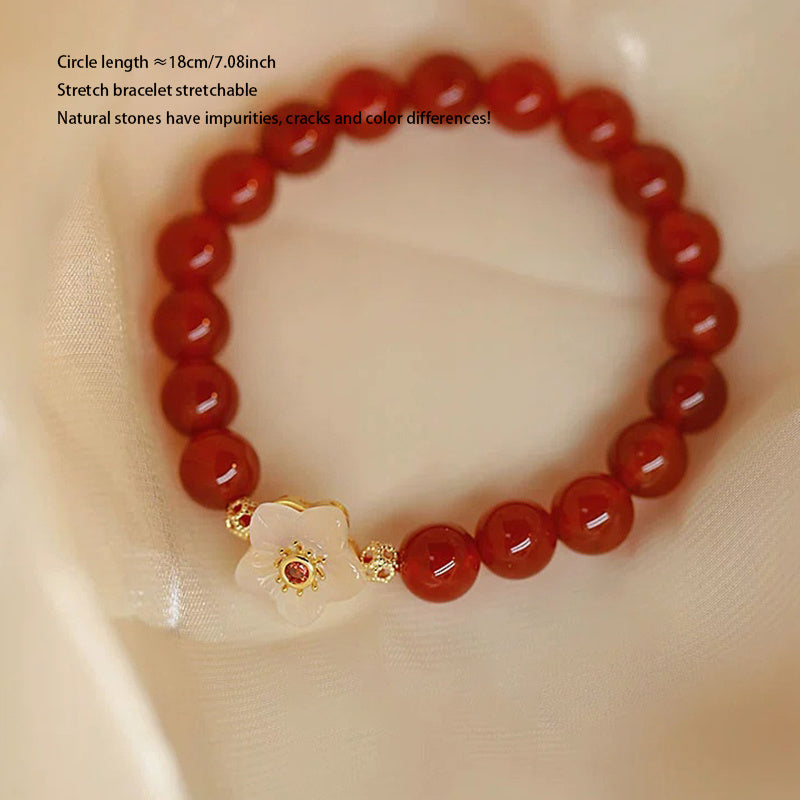 Men's & Women's Red Natural Stone Beaded Flower Bracelet - Christmas Gift for Harmony & Energy