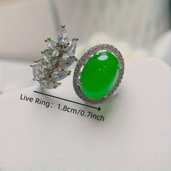 Elegant Emerald Green Agate Ring with Leaf Design for Balance & Vitality Women's Fashion Jewelry