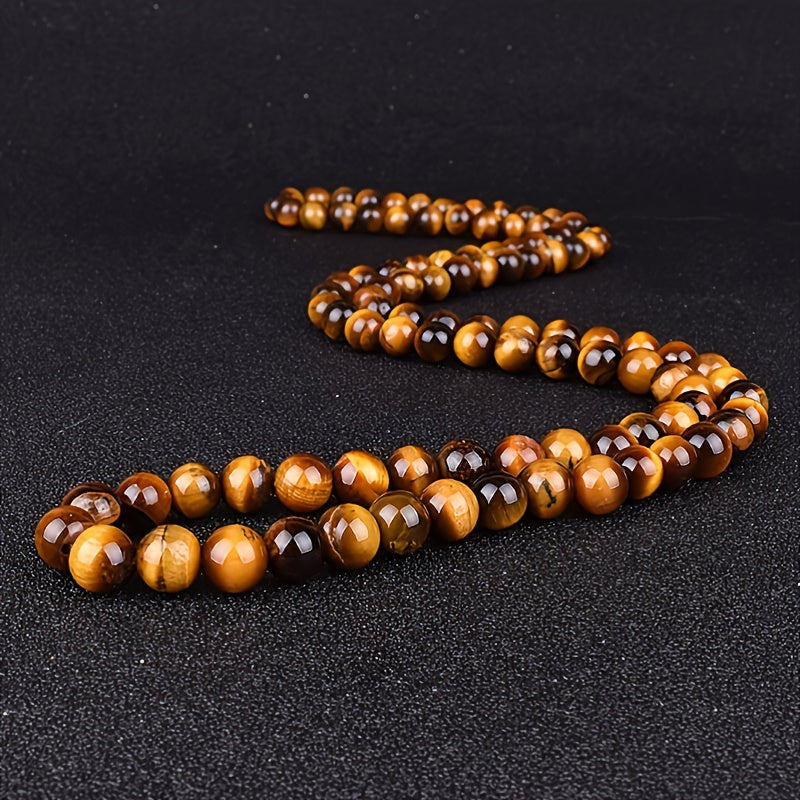 8mm Tiger Eye & Black Obsidian Beaded Necklace - Natural Stone Energy for Protection & Grounding