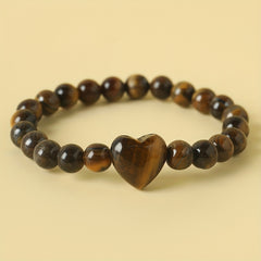 Heart-Shaped Tiger Eye Bracelet - Natural Stone Jewelry for Romantic Occasions & Daily Wear with Energy Healing