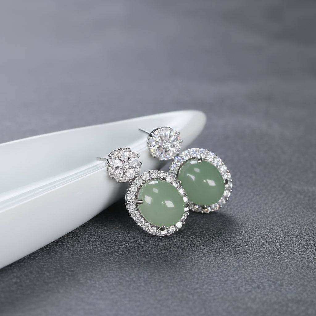 Green Jade & Silver Open-Circle Ear Hooks — A Dialogue Between Polished Heart and Raw Potential