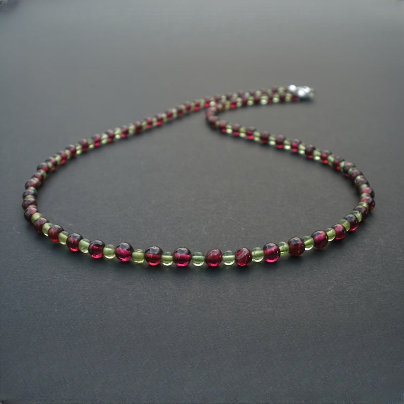 Peridot & Garnet Birthstone Necklace - Harmony & Prosperity for Daily Wear