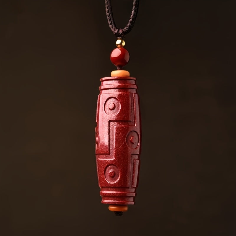Chic Red Cinnabar Stone Bead Pendant Necklace Auspicious Energy Prosperity Amulet Daily Wear Unisex