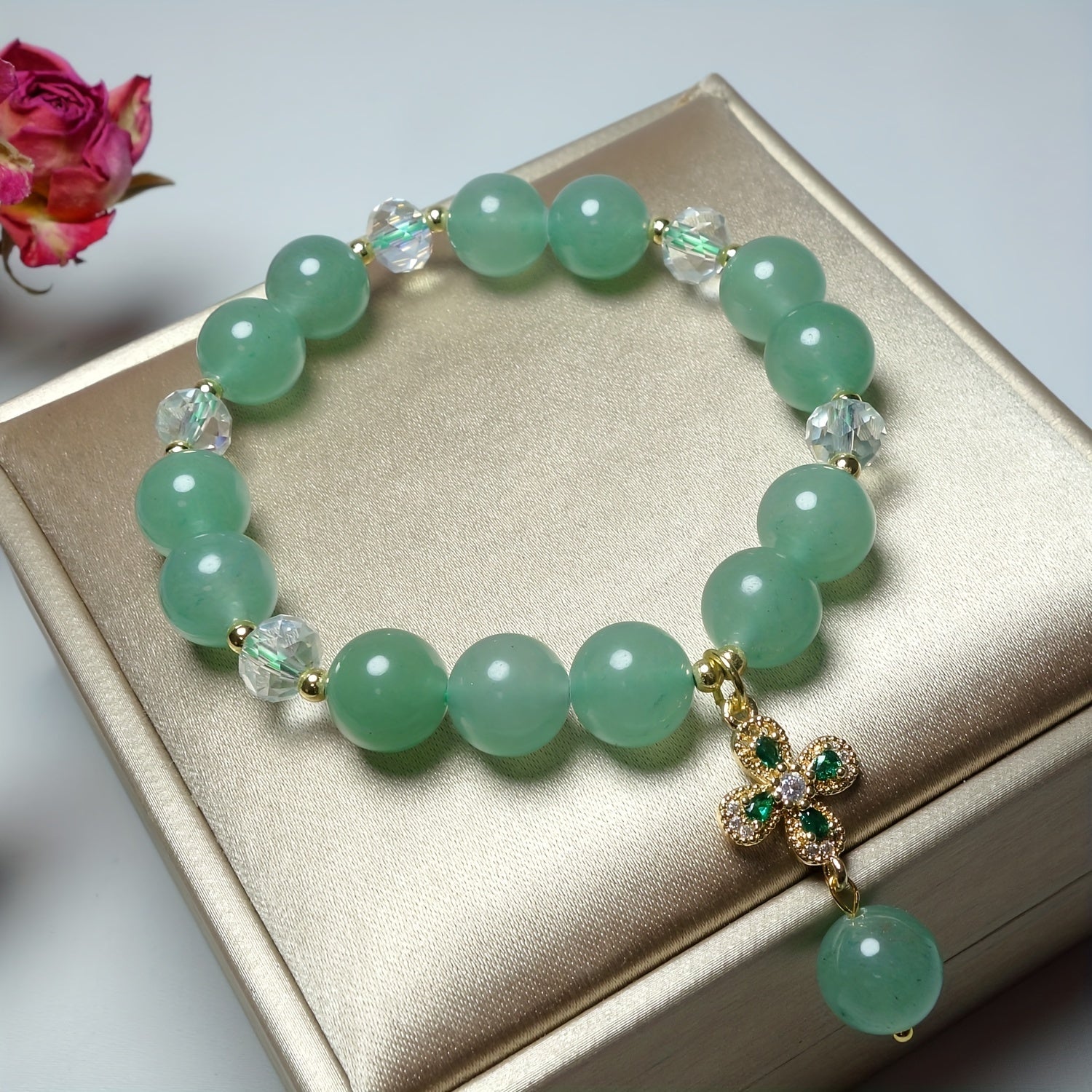 Four Leaf Clover Natural Stone Bracelet - Lucky Charm for Couples & Harmony