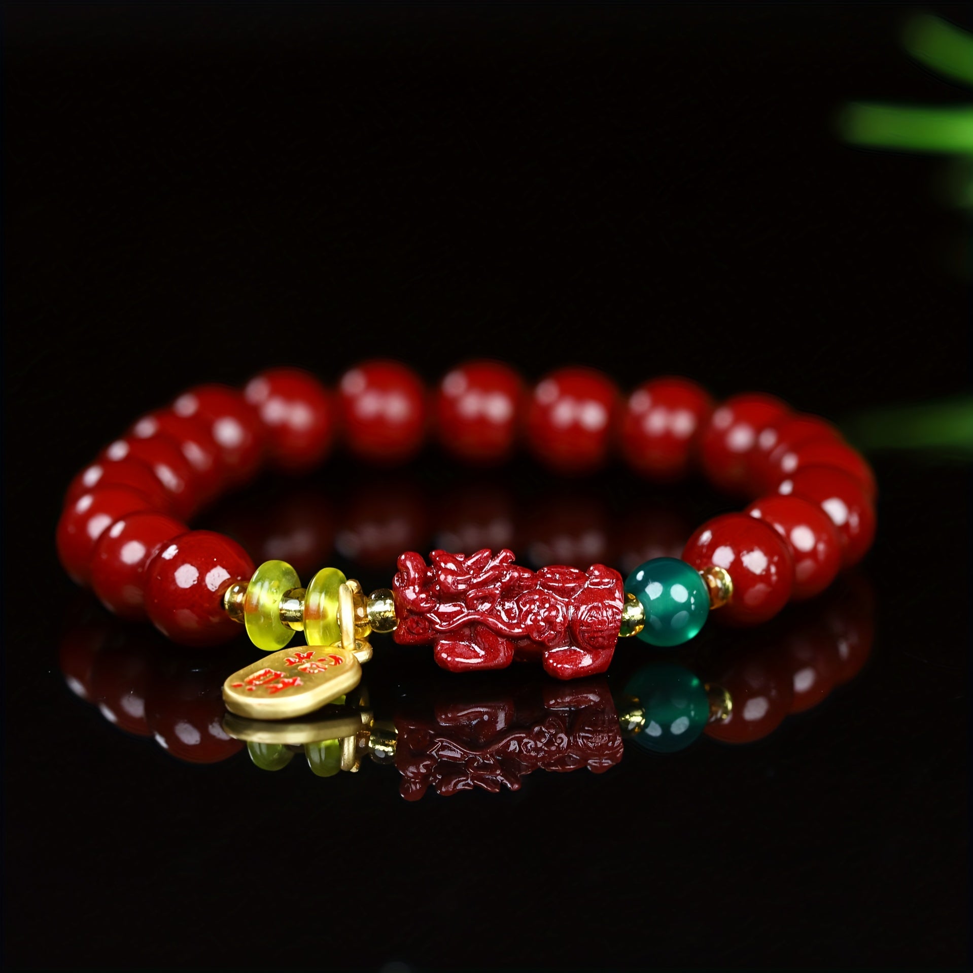 Elegant Cinnabar Beaded Bracelet with Pixiu Charm - Feng Shui Good Luck & Wealth Attraction for Men