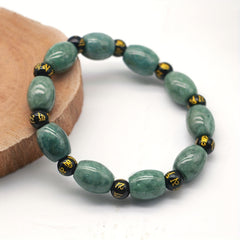 Natural Stone Men's Bracelet - Barrel Beads & Six-Word Mantra for Energy Protection