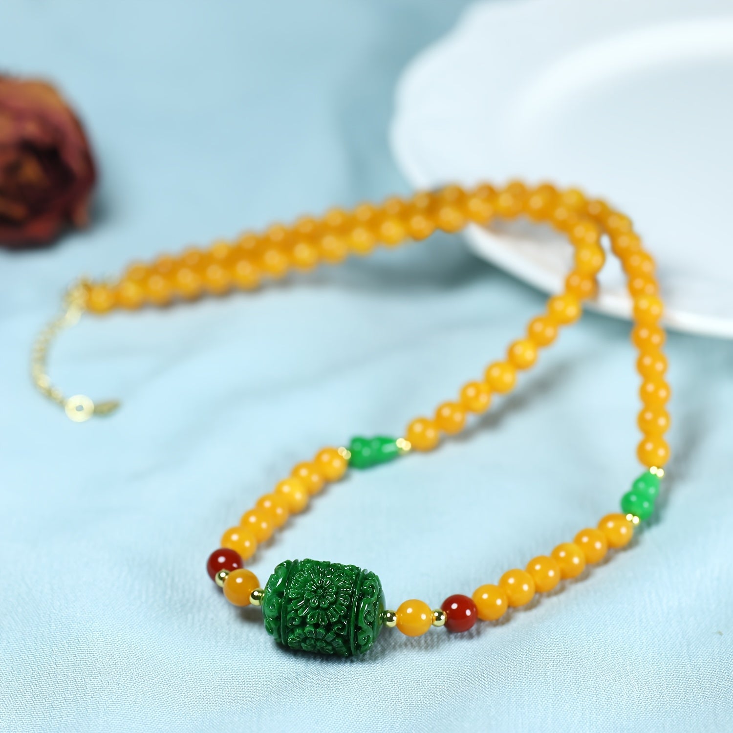 Vintage Wax Necklace - Agate Pendant for Harmony & Protection