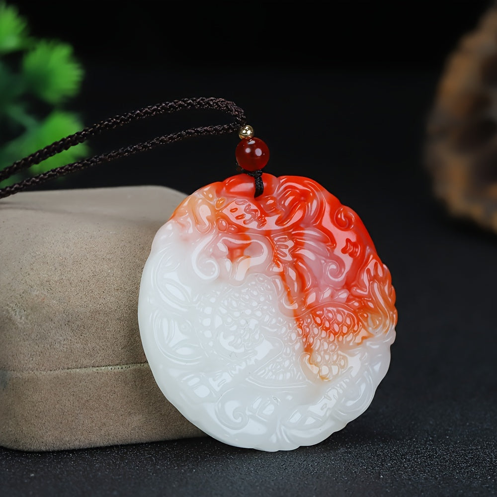 Dragon Phoenix Yin Yang Imitation Jade Pendant for Harmony, Prosperity & Spiritual Balance