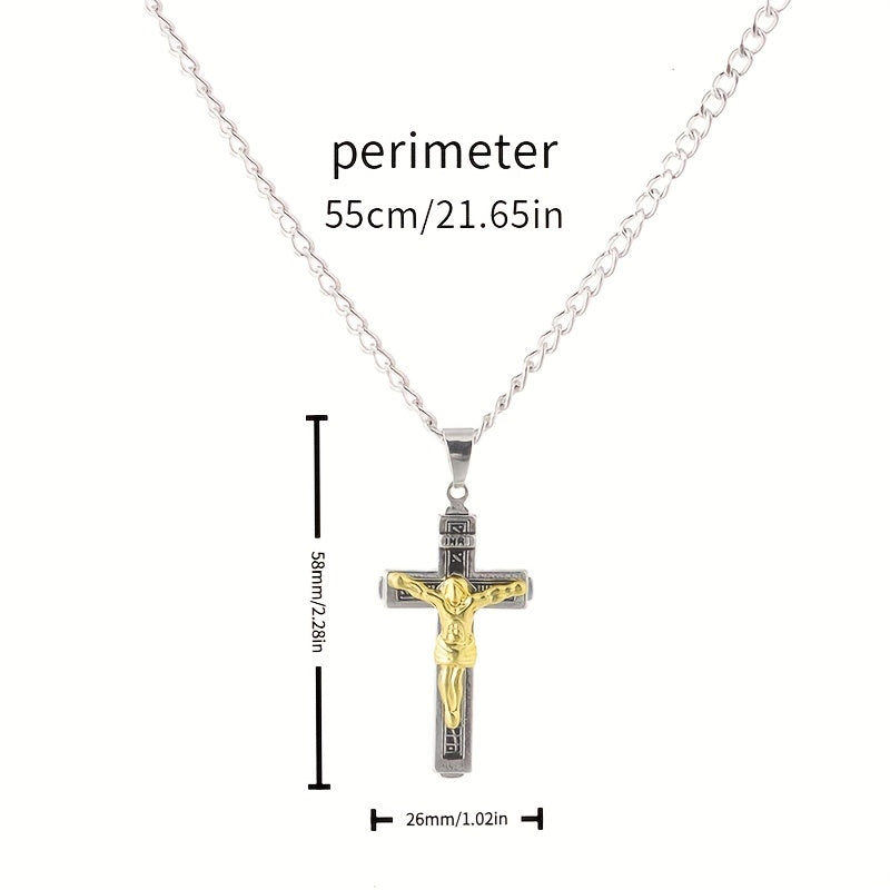 Bohemian Jesus Cross Pendant Necklace — Spiritual Protection with Titanium Steel Chain