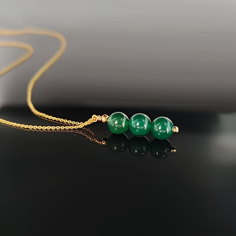 Women's Elegant Vintage Necklace - Natural Agate Bead Pendant with Delicate Chain for Harmony & Protection