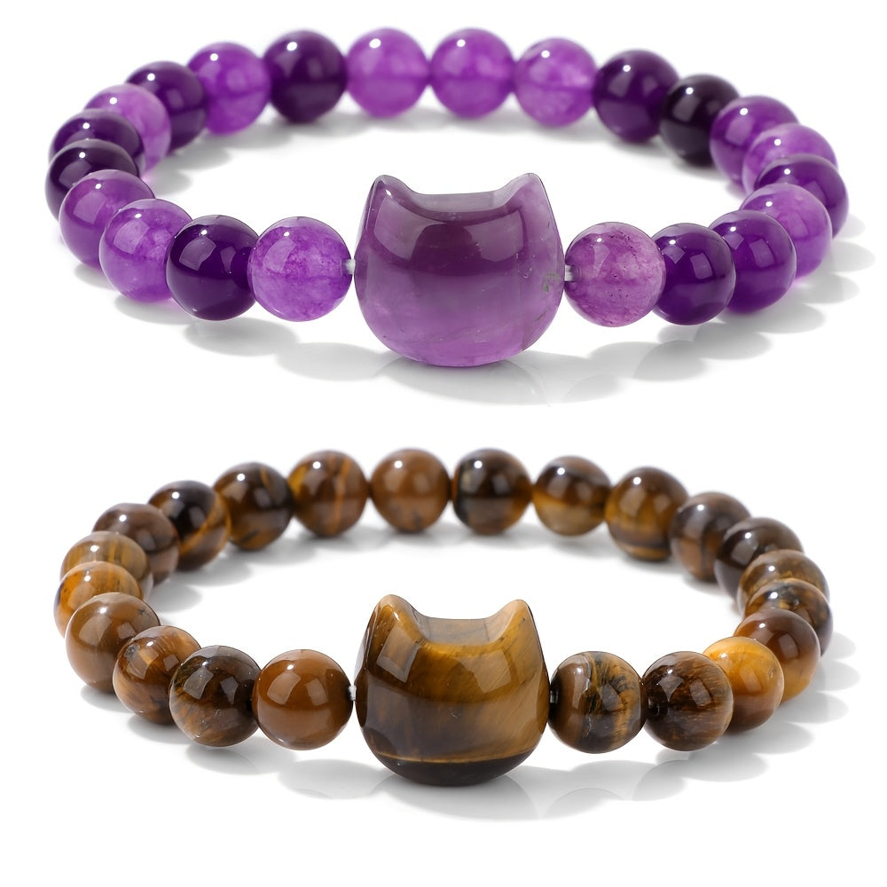Elegant Cute Cat Head Bracelet - Natural Stone Energy for Daily Wear & Gifting