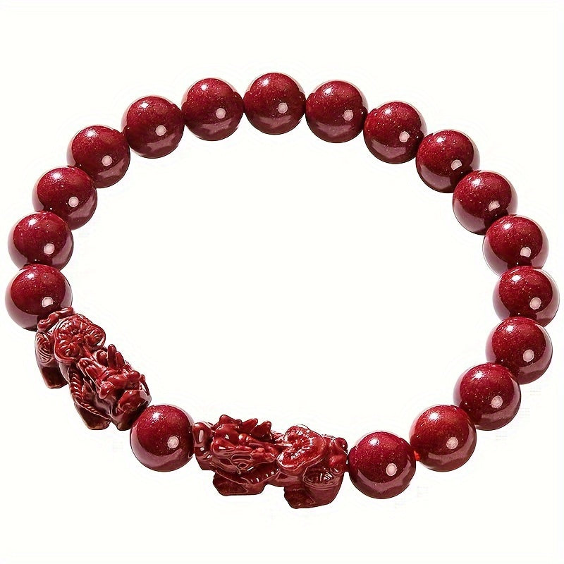 Cinnabar Pixiu Bracelet - Vintage Red Beaded Jewelry for Energy & Protection