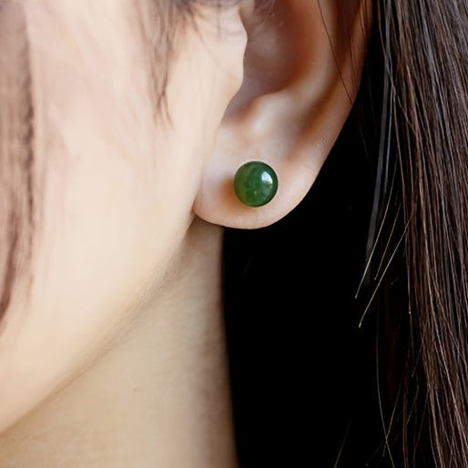 Natural Stone Stud Earrings - 6mm Green Gemstones S925 Silver for Energy Balance & Minimalist Elegance