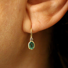 Elegant Golden Hoop Earrings with Synthetic Green Zirconia: Vintage French Style for Weddings & Spiritual Harmony