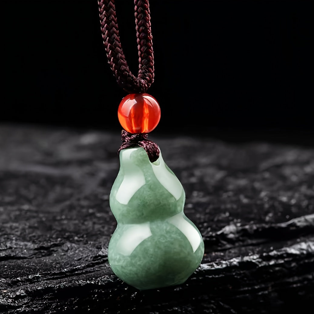 Green Jade Gourd Pendant Necklace for Prosperity, Health, and Positive Energy